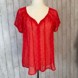 Old Navy| Red Sheer Tie Front Button Down Blouse